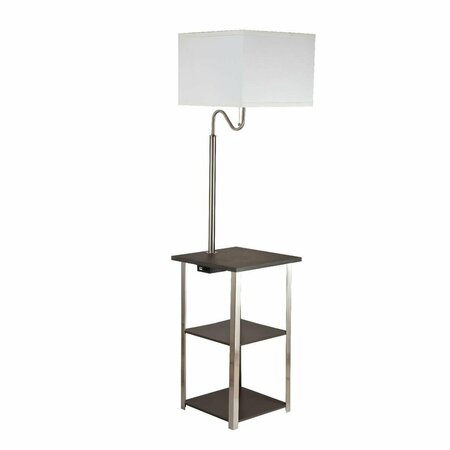 YHIOR 58 in. DRU Square Side Table with Brush Silver Floor Lamp, Charging & USB Station YH2629509